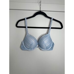 Victoria's Secret Light Blue Lace Push Up Bra 36B Underwire Padded Adjustable